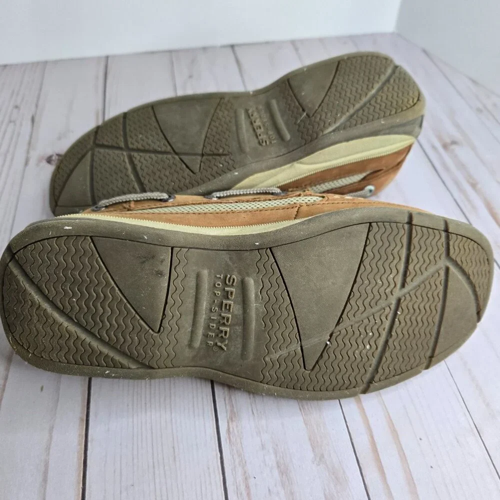Sperry Lanyard Leather Boat Shoes Tan Kids Big Boy Size 5M